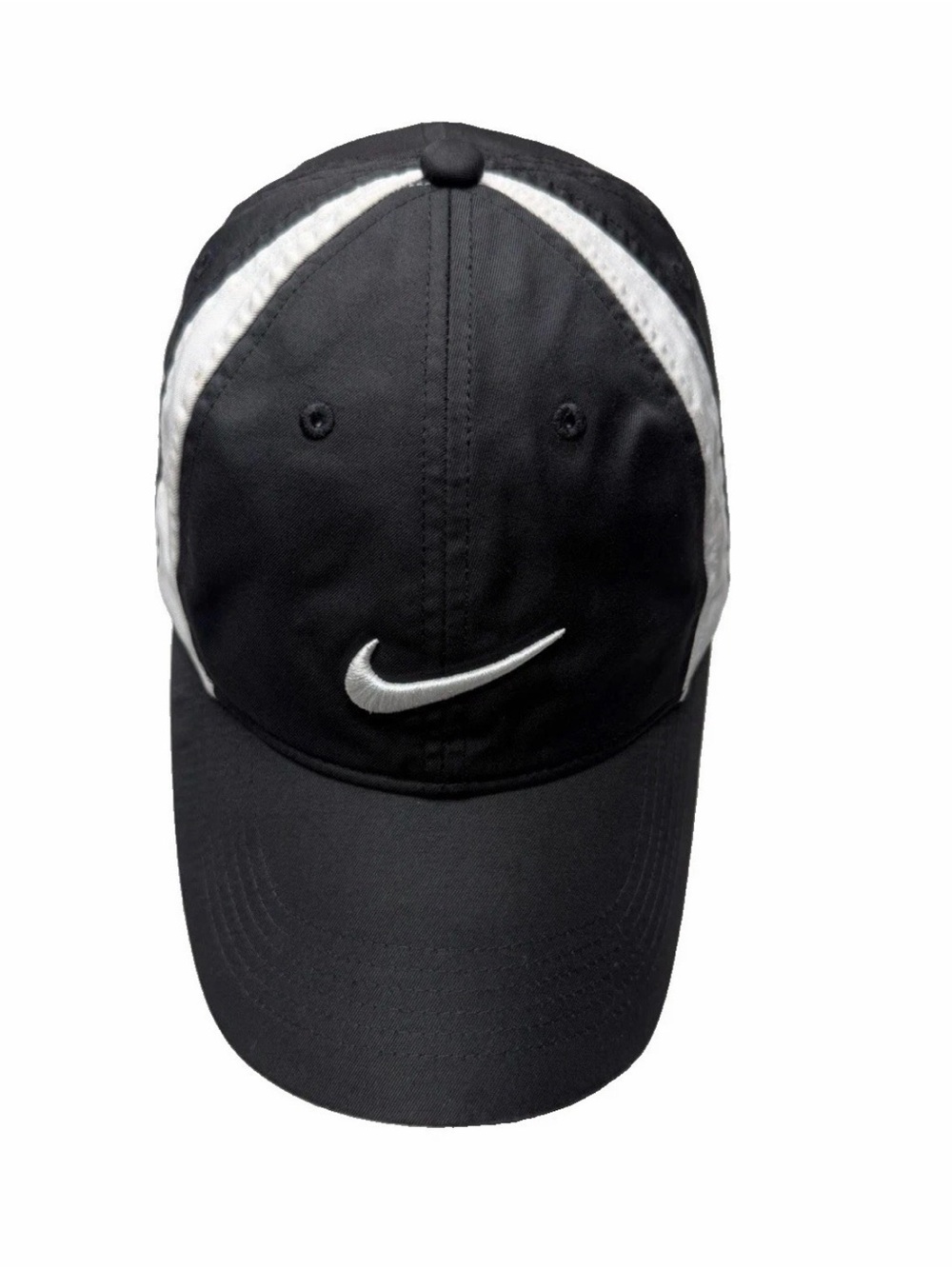 Nike Golf Hat Cap Black White Embroidered Swoosh Adjustable Hook and Loop OSFM